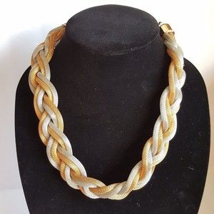 Beautiful Gold Silver Metal Meshed Braided Necklace Choker